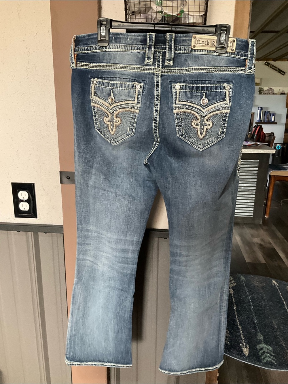 Rock Revival Medium Blue Bootcut Jeans with Embroidered Back Pockets